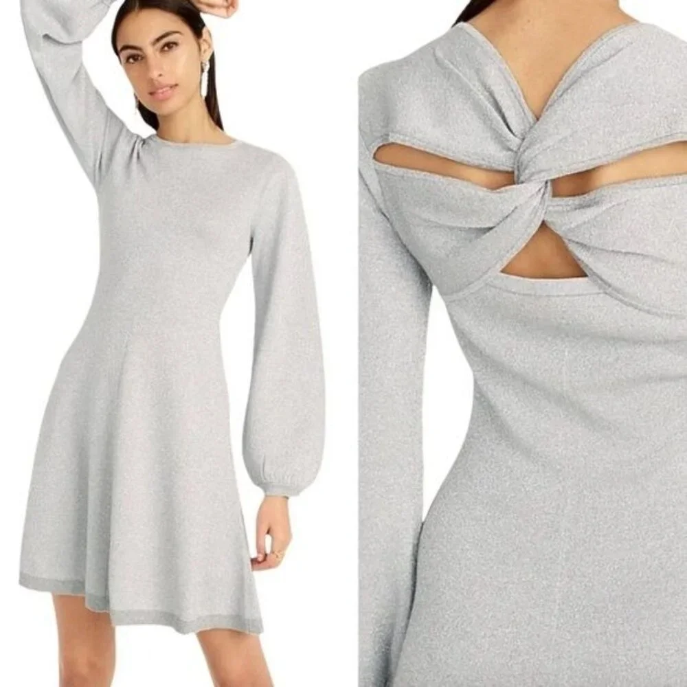 J. Crew Lurex Twist Back Dress in Silver Grey Size Medium NWT